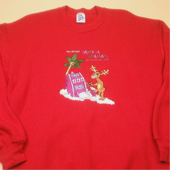 Vintage 90s The Mirage Las Vegas Tropical Holidays Slots Crewneck Sweater Mens L - Picture 1 of 7